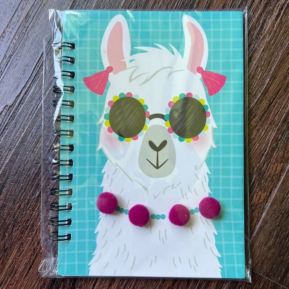 Llama Notebook 6 x 4.5" Spiral Bound Small Journal Lined Paper, Alpaca Pom Poms - Picture 1 of 5